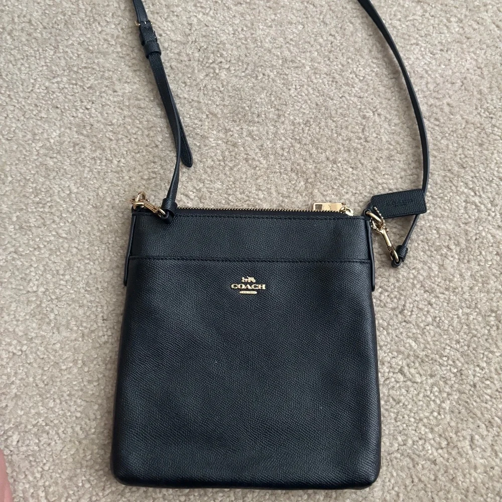 Coach Black Leather Crossbody Bag with Gold Logo